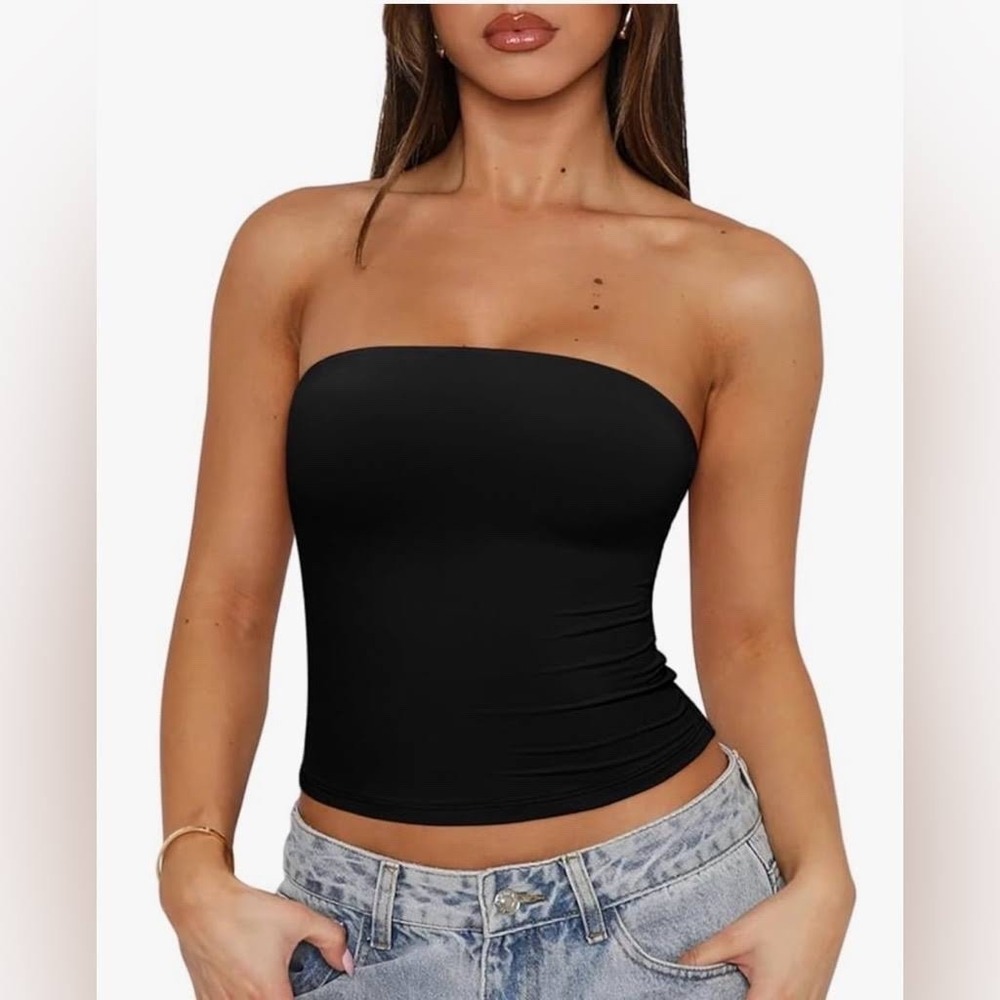 Reoria Black Tube Top Size L NWT Sleeveless Cropped Slim Fit Strapless